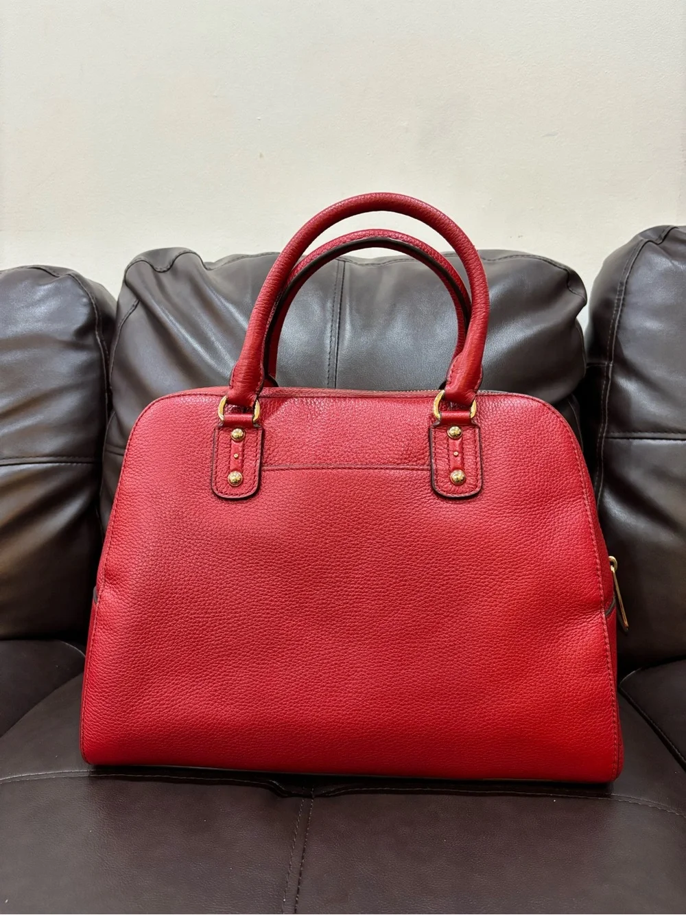 NWT Michael Kors Red Sandrine Pebbled Leather Satchel Handbag with Tassel $398
